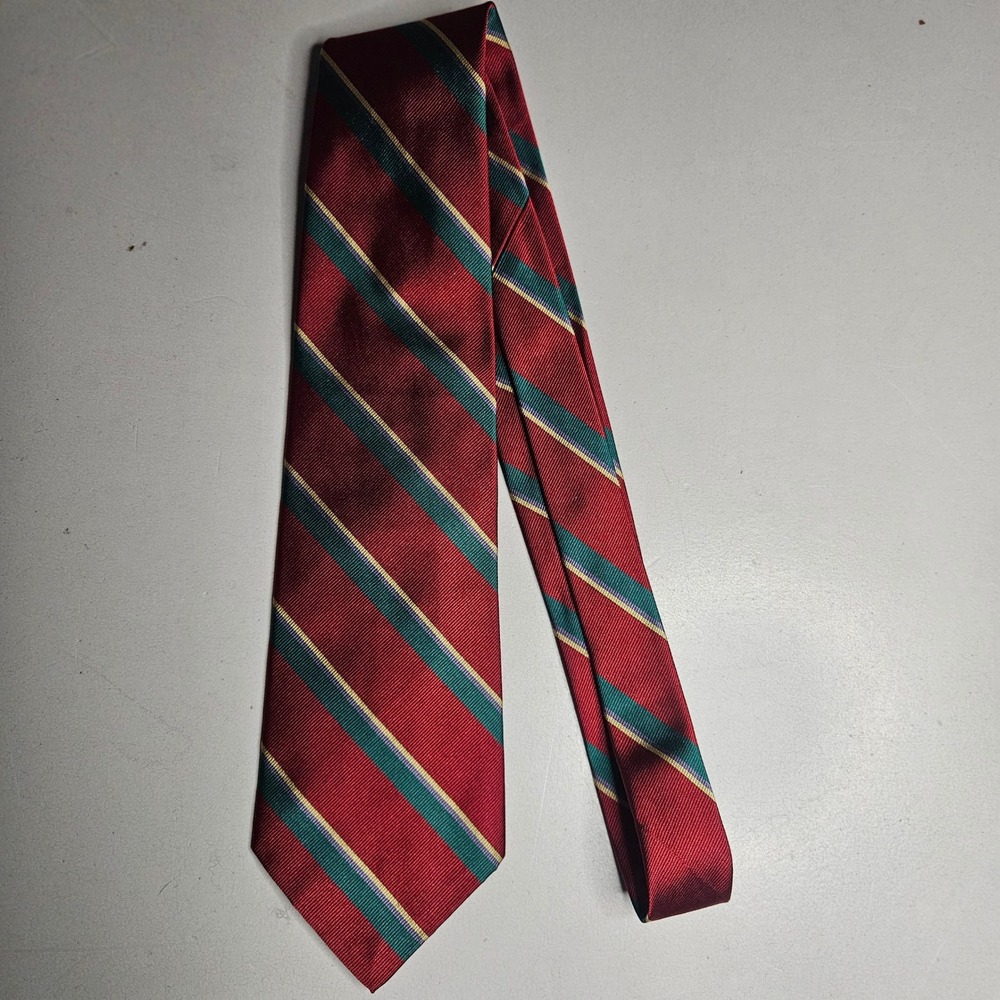 Vtg Polo Ralph Lauren Silk Tie Red Green Gold Striped Regimental USA Hand Made